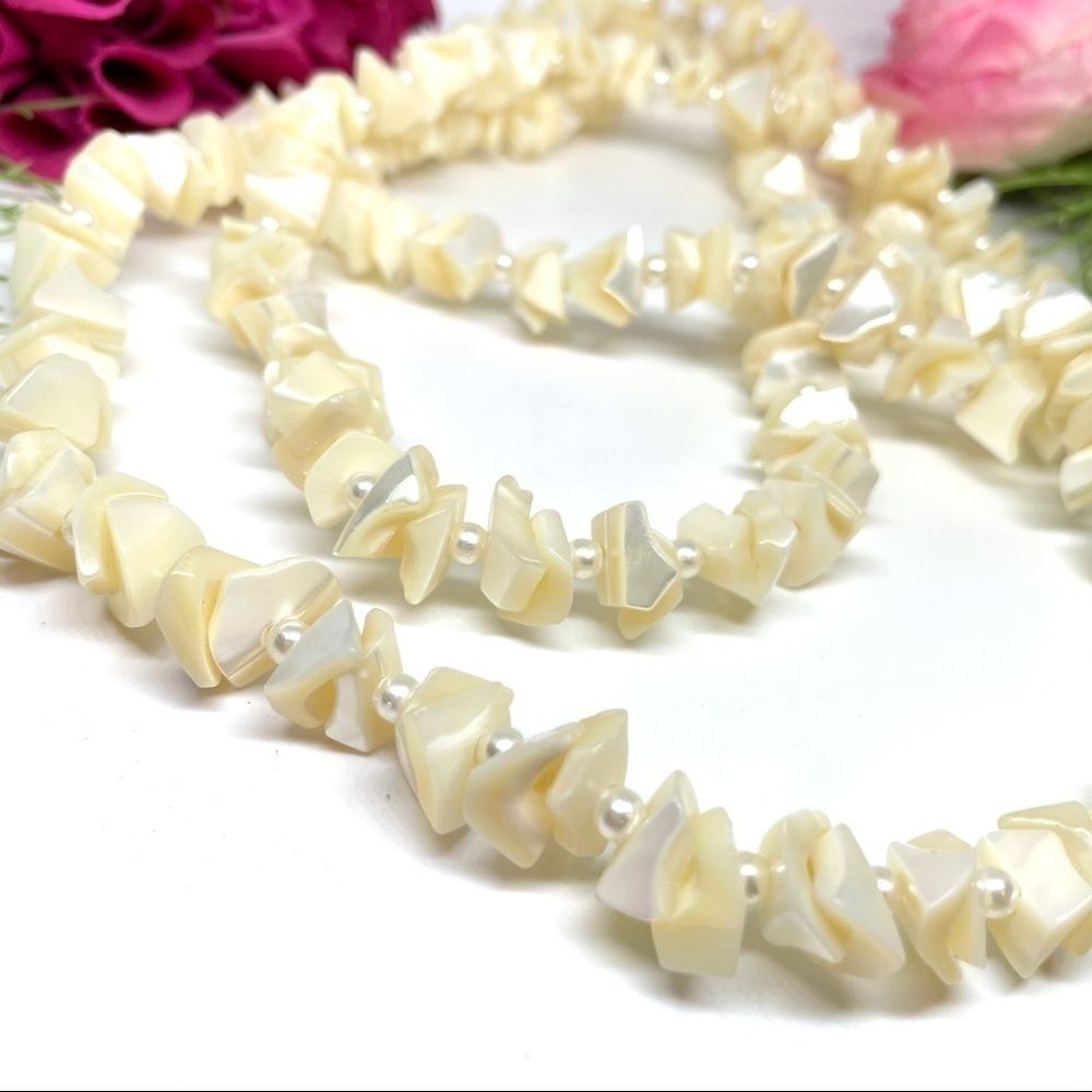 VINTAGE⚜️MOTHER OF PEARL Beaded Long Strand Necklace - Picture 5 of 11